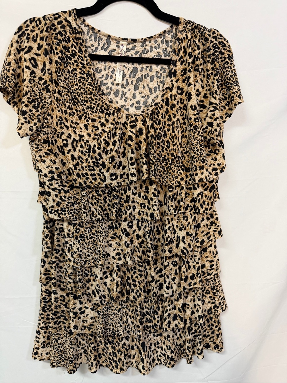 And By Leopard Print Tiered Ruffle Top Y2K Babydoll Blouse Small